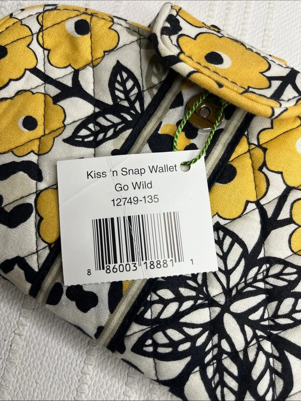 Vera Bradley Go Wild Kiss 'n Snap Wallet - Yellow, Black & White Leopard retired